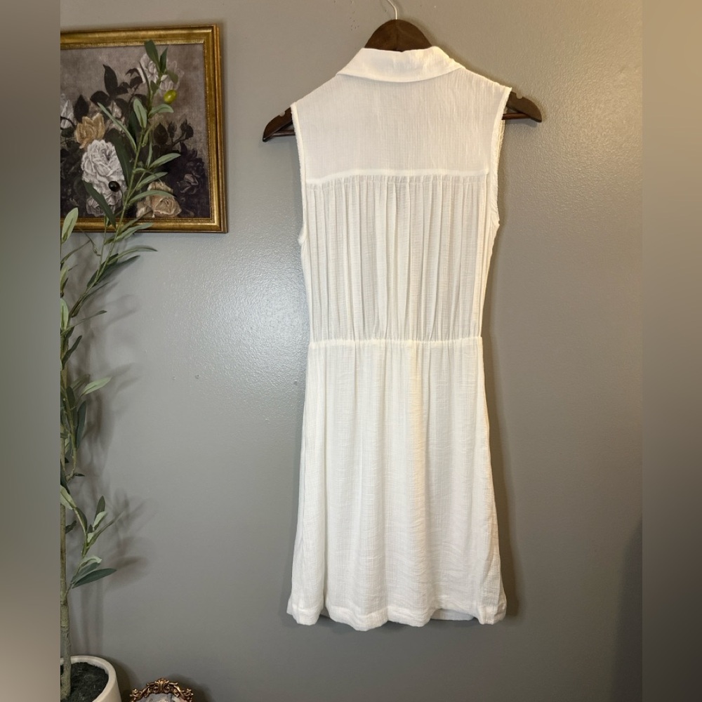Brochu Walker White Belted Shirt Dress Sleeveless Gauze Mini Pockets Lined S - Picture 4 of 8